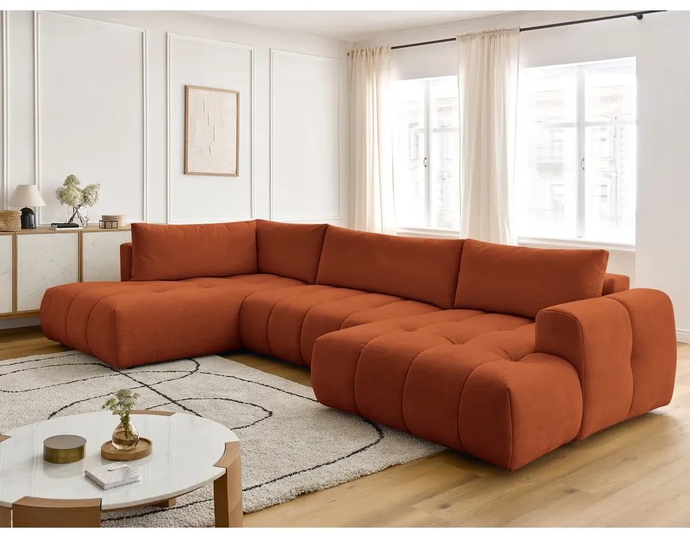 Colțar cărămiziu extensibil/cu spațiu de depozitare (cu colț pe partea stângă/în formă de "U") Fuji – Bobochic Paris