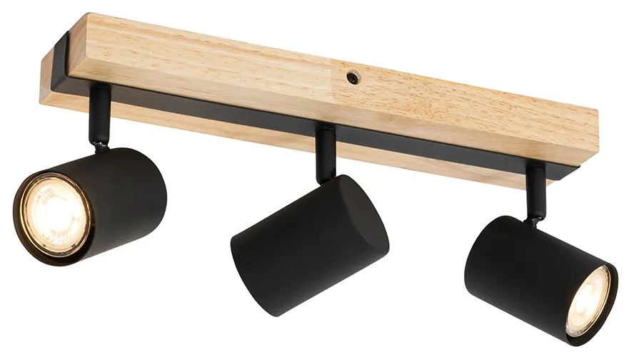 Spot inteligent de tavan negru cu lemn 3 lumini rotativ și înclinabil, incl. Wifi GU10 50mm - Jeana