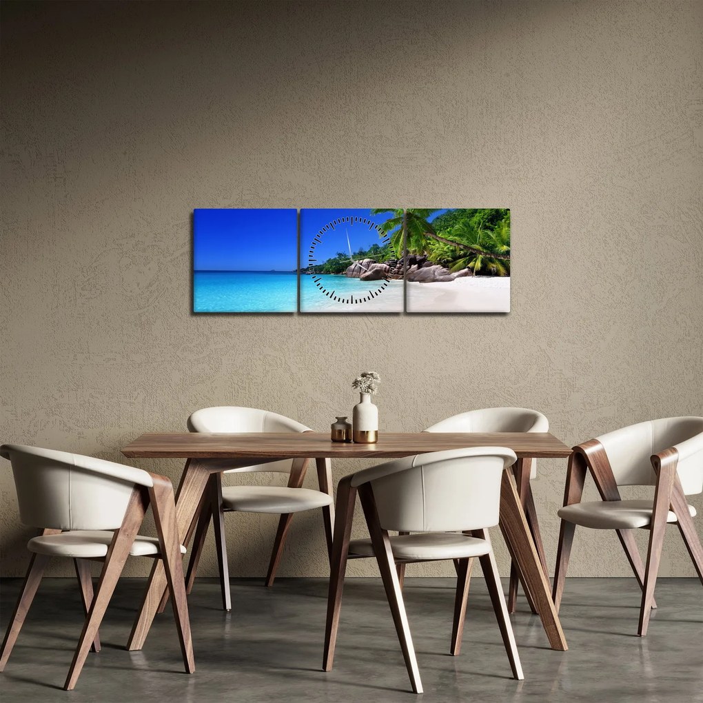 Tablou cu plaja pe insula Praslin (cu ceas) (90x30 cm)