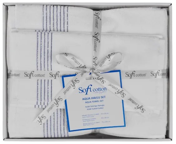 Set cadou prosoape și prosop de corp AQUA, 5 buc Alb – Broderie turcoaz Set (2 buc 33x33cm, 2 buc prosop 45x90cm, prosop de corp 75x150cm)