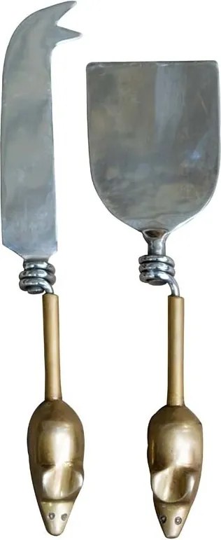 Set 2 ustensile servire, din otel, cu manere din alama, Souris