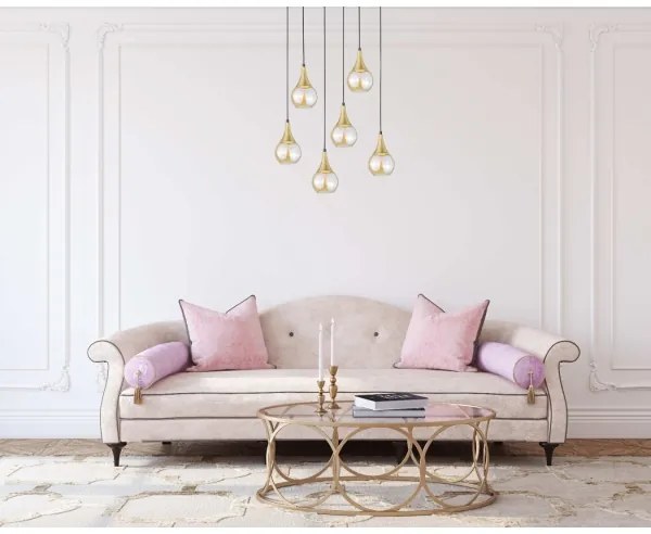 Lustră pe cablu LACRIMA HONEY 6xE27/60W/230V negru/auriu/bej fumuriu