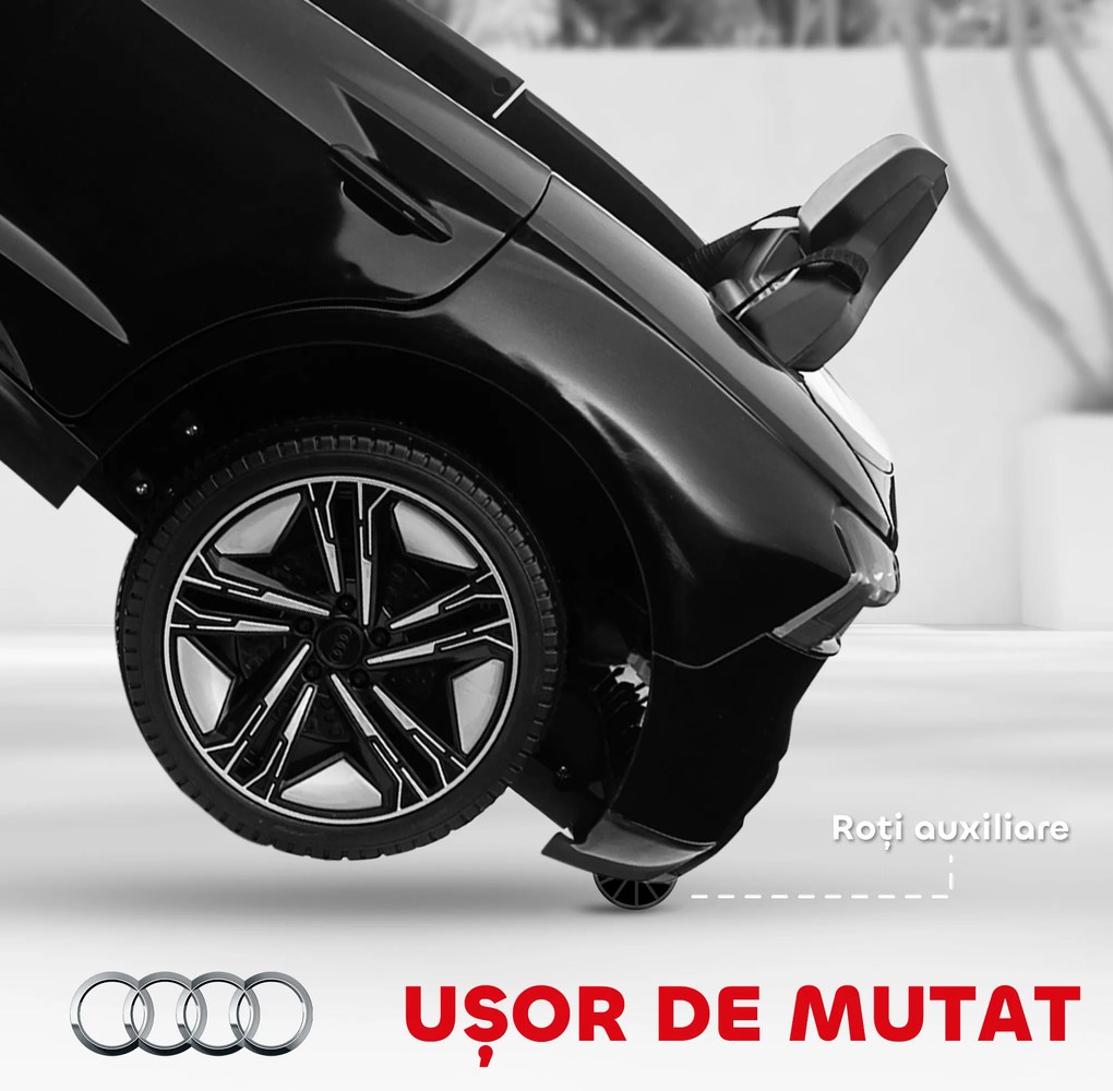 HOMCOM Masina Electrica pentru Copii 5 Ani Licenta Audi, Auto pentru Copii cu Telecomanda si Muzica, Centuri de Siguranta si Faruri, Neagra