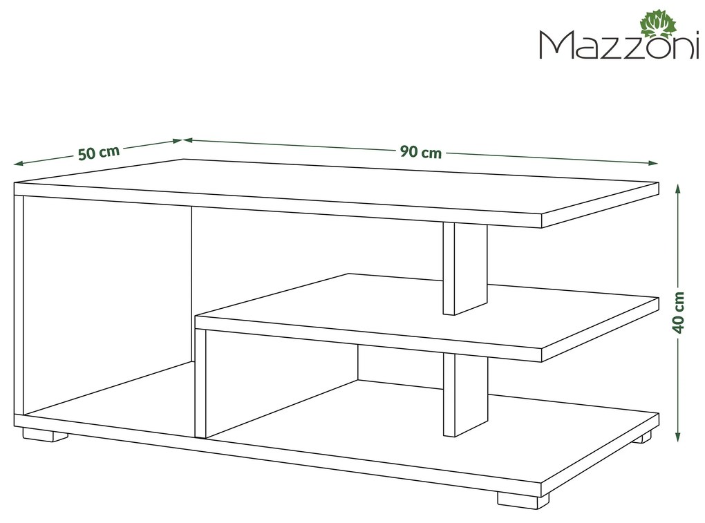 Mazzoni LINK Alb/Negru - MĂSUȚĂ MODERNĂ CU RAFT