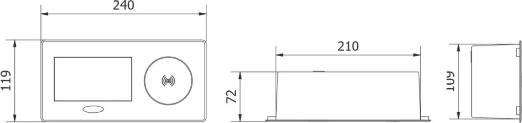 Priza incorporabila in blat Avaro Plus GTV, incarcator wireless 5W, 1 priza Schuko, USB A + C, aluminiu Aluminiu plastic, Aluminiu, L:240 mm; l:119
