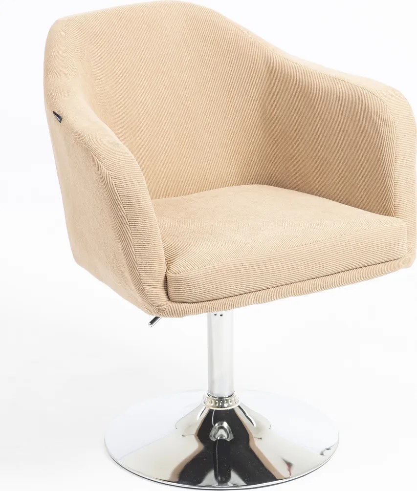 HR832N Scaun Catifea Reiată Premium culoare Bej Ghimbir cu Bază Cromata