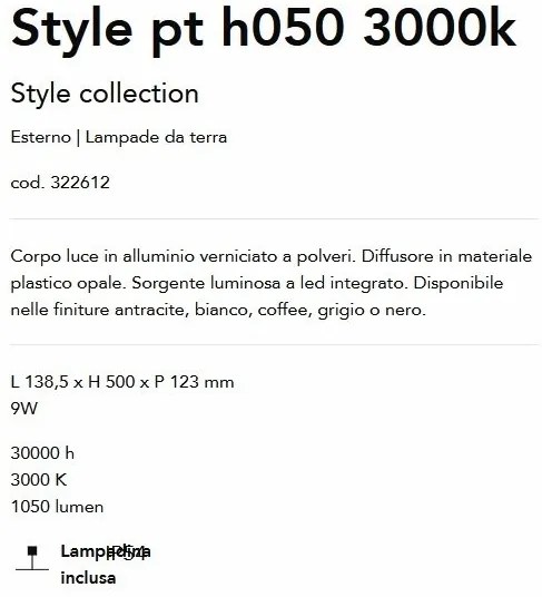 Stalp LED iluminat exterior Style pt h050 3000k antracit