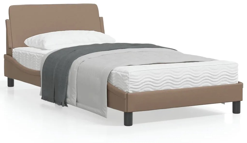 373142 vidaXL Cadru de pat cu tăblie, cappuccino, 100x200 cm, piele ecologică