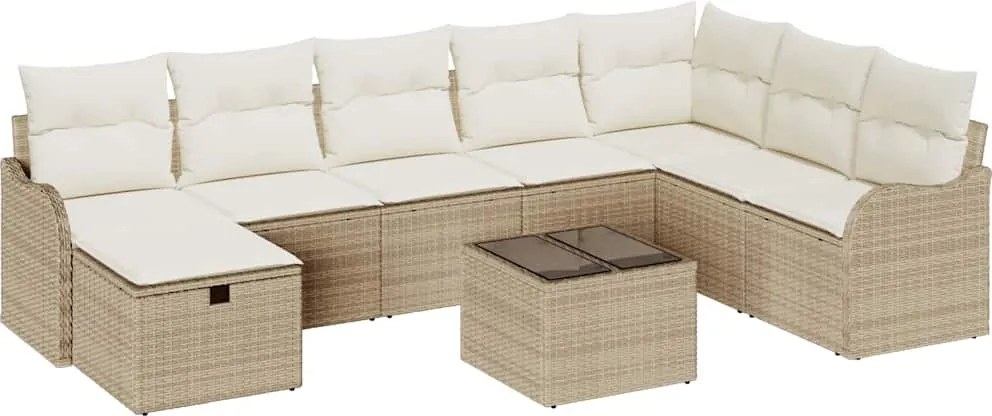 vidaXL Set de canapele pentru grădină cu pernă 9 pcs Bej Rattan poli