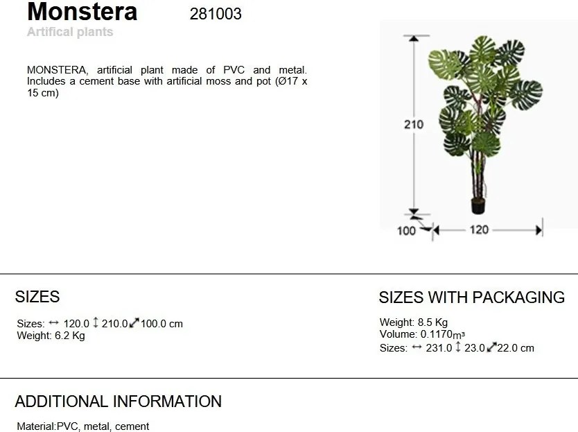 Planta artificiala decorativa Monstera H210