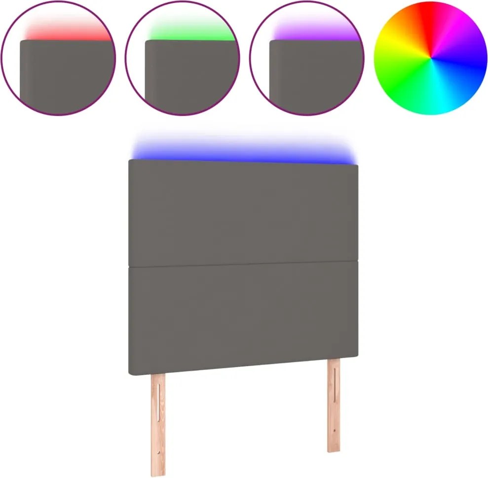vidaXL Tăblie de pat cu LED, gri, 100x5x118/128 cm, piele ecologică