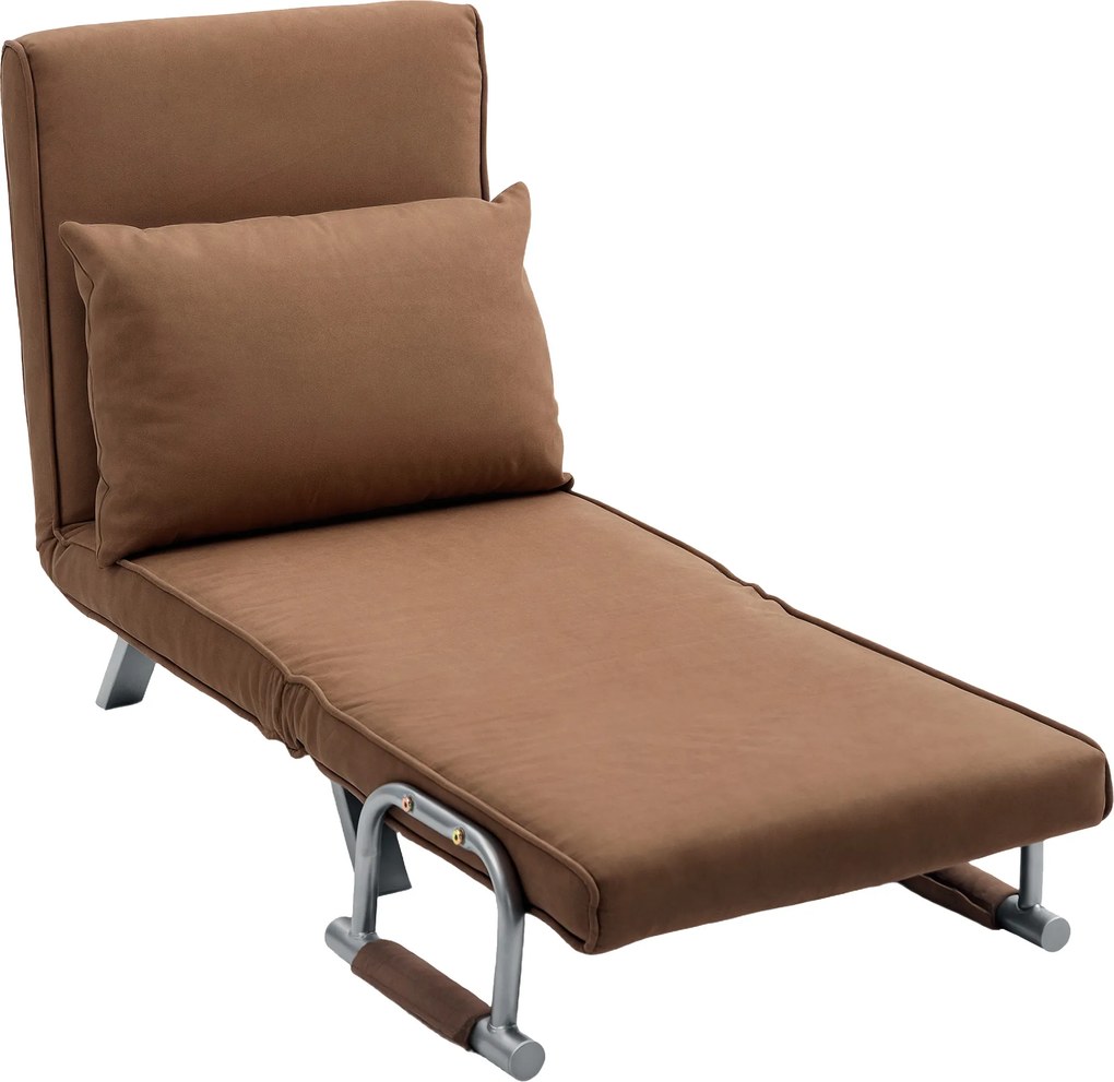 HOMCOM Fotoliu Pat Individual 2 în 1 Canapea Pat Pliabil cu Spătar Reglabil și Pernă pentru Living Dormitor 65x69x80 cm Maro | Aosom Romania