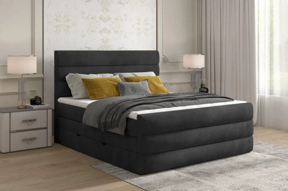 Pat tapitat, boxspring, cu spatiu pentru depozitare, 140x200 cm, Cande 142, Eltap (Culoare: Gri deschis texturat)