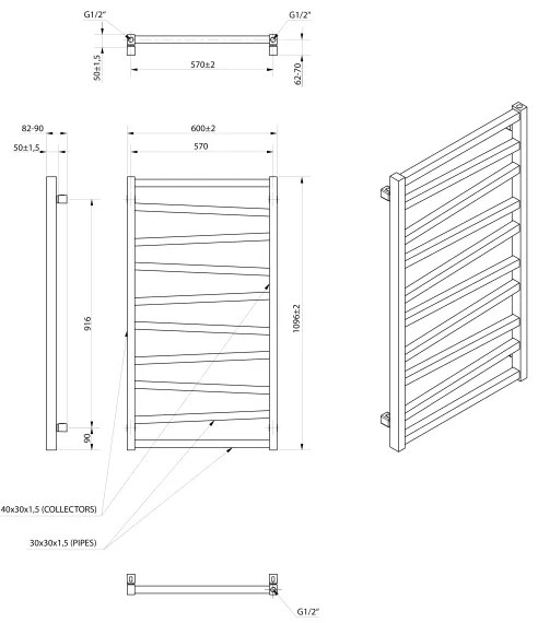 Sapho - Radiator de baie ZIG 497W 60x109 cm negru