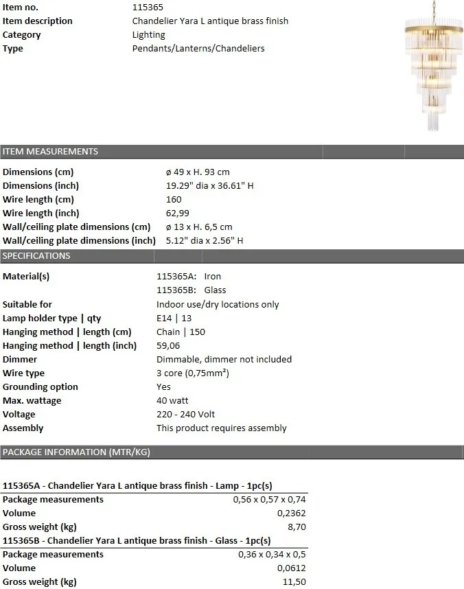 Candelabru dimabil design elegant Yara L, alama antica 115365 HZ
