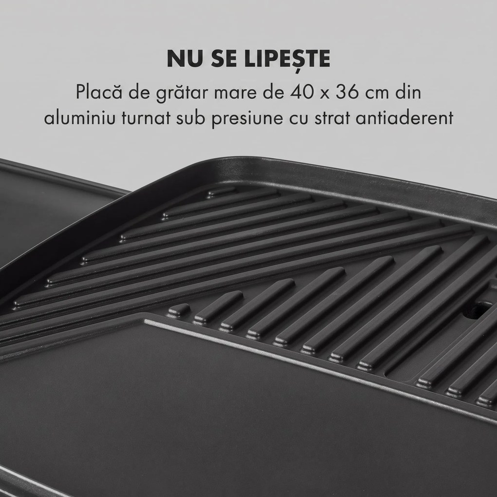 Klarstein Gatsby, grill electric, 2000 W, grilaj antiaderent, măsuțe laterale, negru