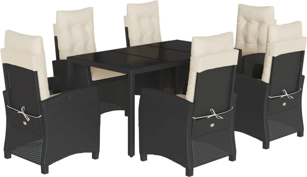 vidaXL Set mobilier de grădină cu perne, 7 piese, negru, poliratan