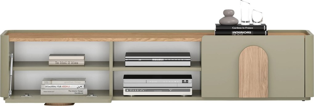 Comodă TV cu sertar Amilio 170 cm - eucalipt / stejar baltic dune / mânere stejar natural