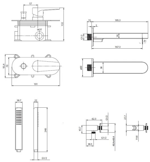 Set de cadă cu baterie ascunsă Cersanit S952-040 MODUO crom lucios