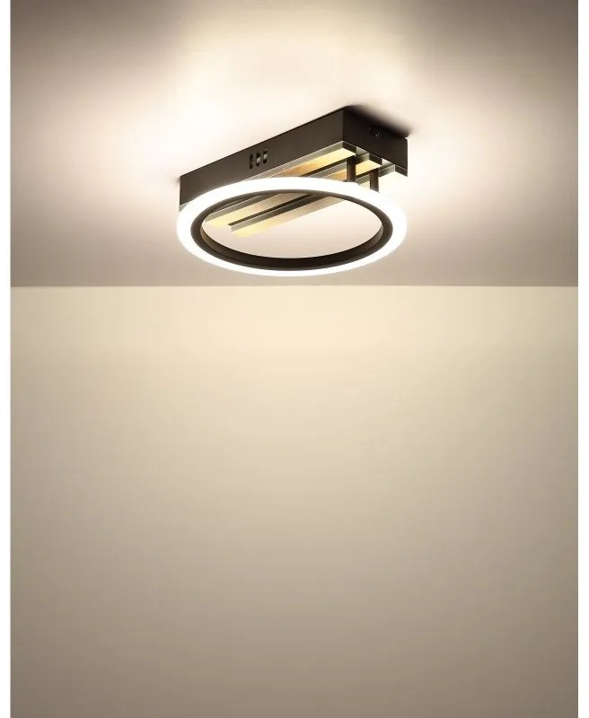 Plafoniera LED CCT BLEVINS riflaj MDF cu efect de lemn