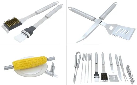 Trusă cu ustensile din oțel inoxidabil pentru grătar 18 buc.