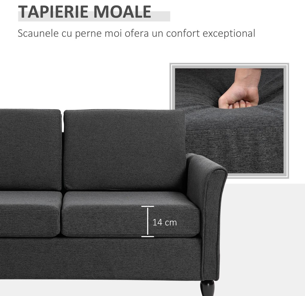 HOMCOM canapea 2 locuri tapitata compacta confortabila 141x70x78cm gri | Aosom Romania