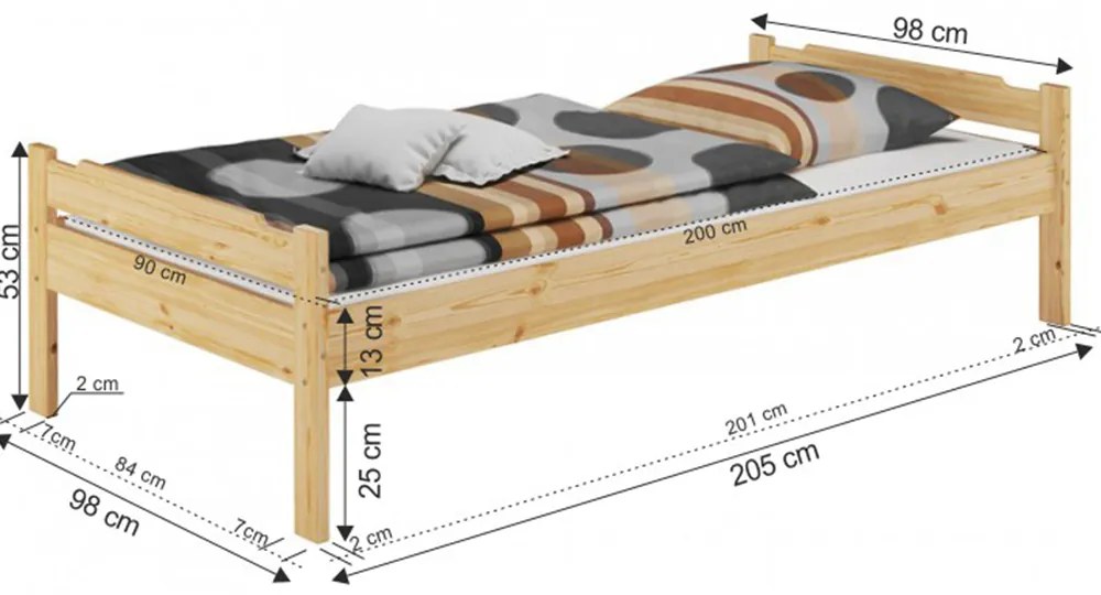 Pat de o persoană 90 cm Lipo (natural). 1015980