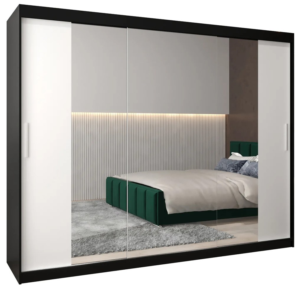 Dulap de haine 250 cm Toki 2 (negru mat + alb mat). 1065031
