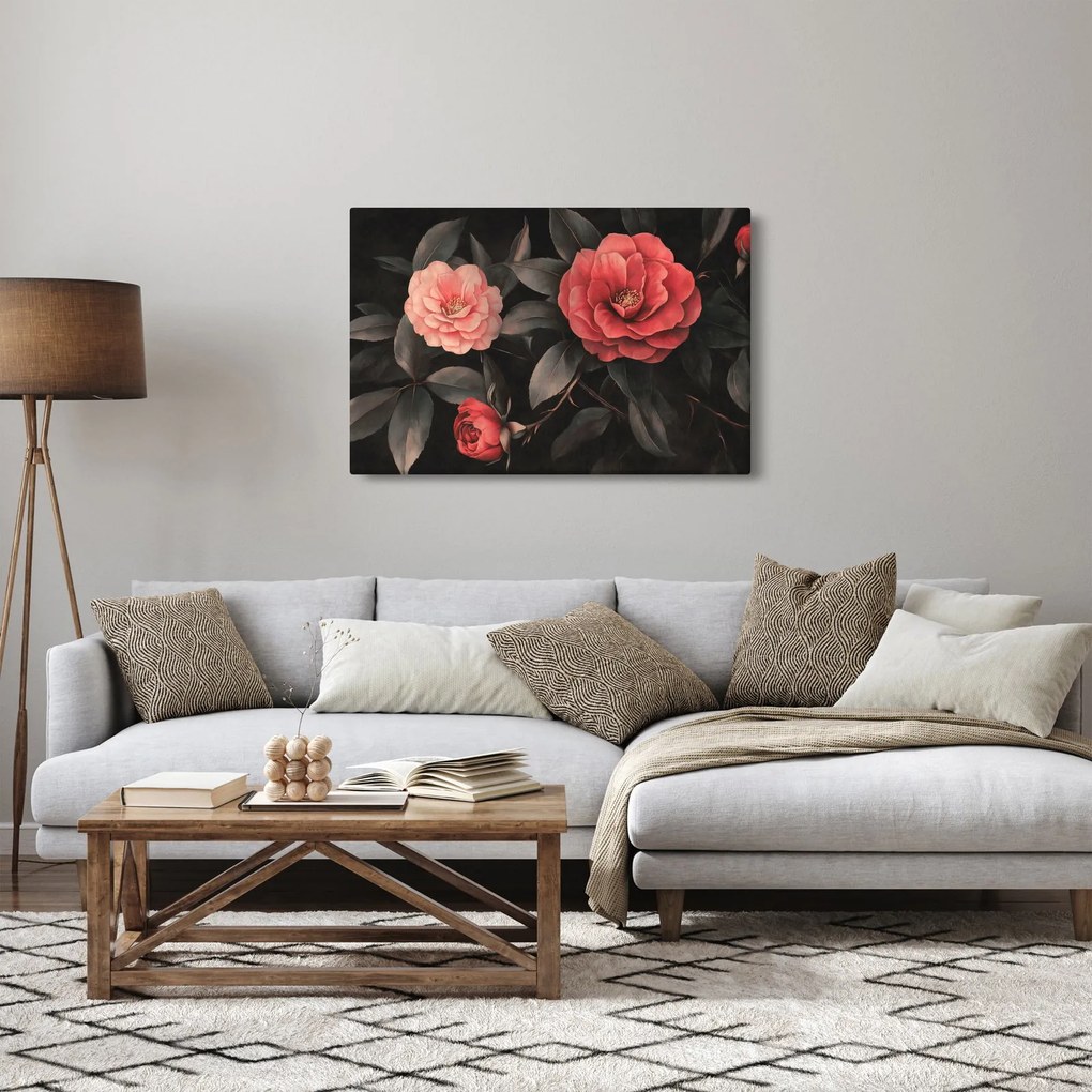 Tablou - Flori roșii pe fundal întunecat (90x60 cm)