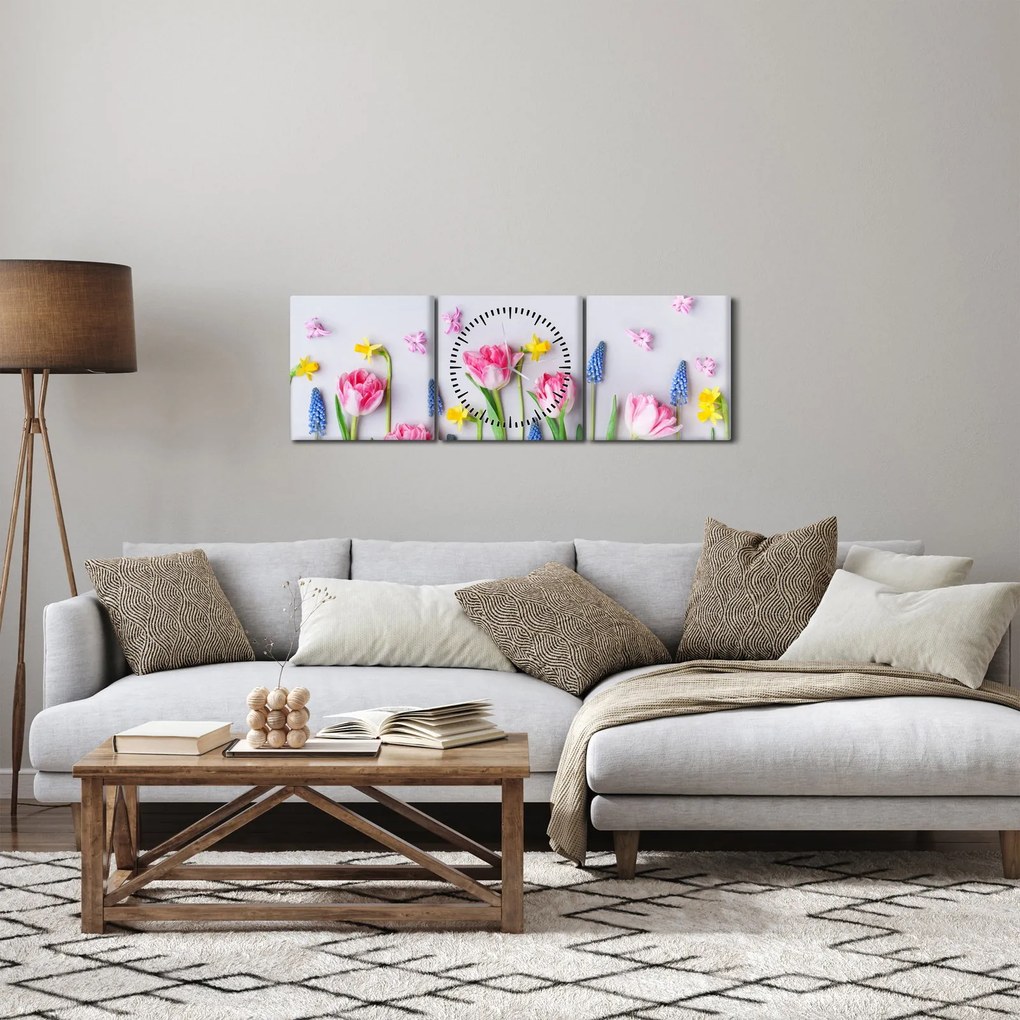 Tablou - Flori de primăvară (cu ceas) (90x30 cm)