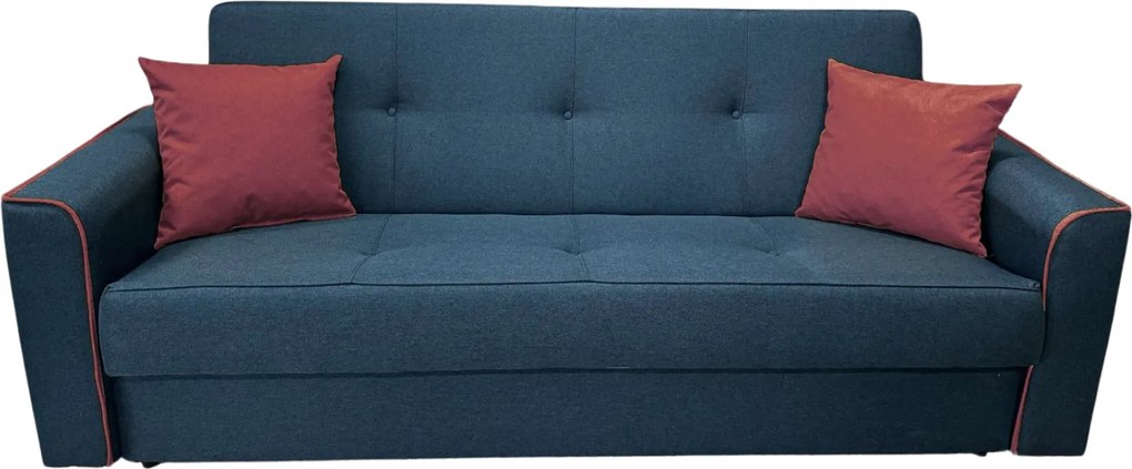 Canapea VERA extensibila, 3 locuri, lada de depozitare, stofa bleumarin + rosu bordo, 225x90x90 Bleumarin + Rosu Bordo, Stofa