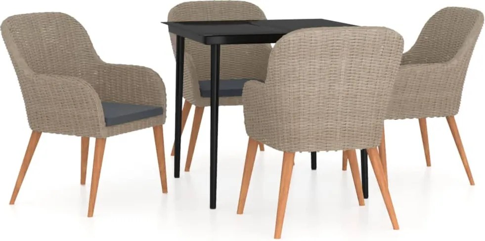 vidaXL Set de servit masa pentru grădină, 5 piese, cu perne, maro