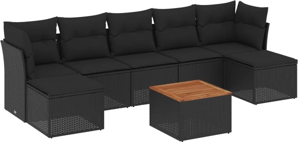 vidaXL Set mobilier de grădină cu perne, 8 piese, negru, poliratan