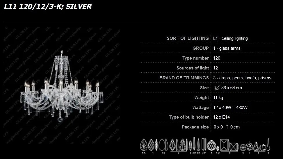 Lustra 12 brate cristal Bohemia L11 120/12/3-K