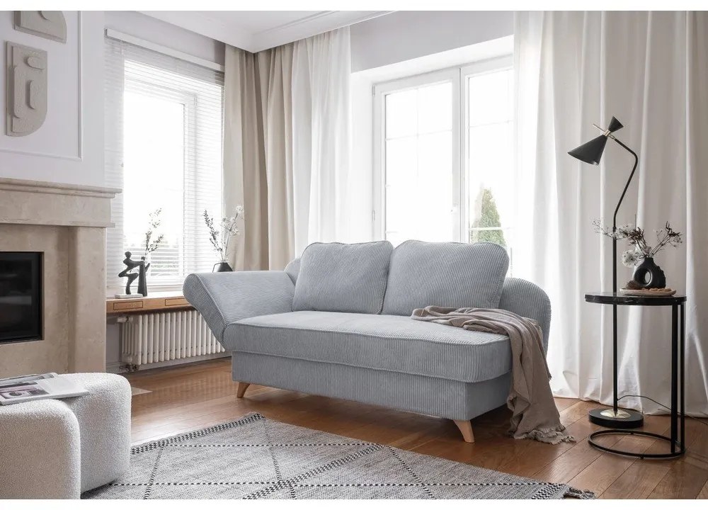 Șezlong gri deschis cu tapițerie din catifea reiată (cu colț pe partea stângă) Chic Charlotte – Miuform