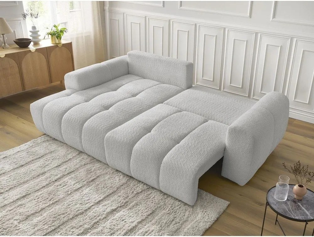 Colțar gri deschis extensibil/cu spațiu de depozitare cu tapițerie din țesătură bouclé (cu colț pe partea stângă/cu șezlong) Roxelane – Bobochic Paris