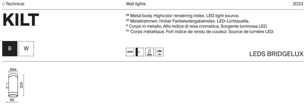 Aplica LED de perete design tehnic Kilt negru