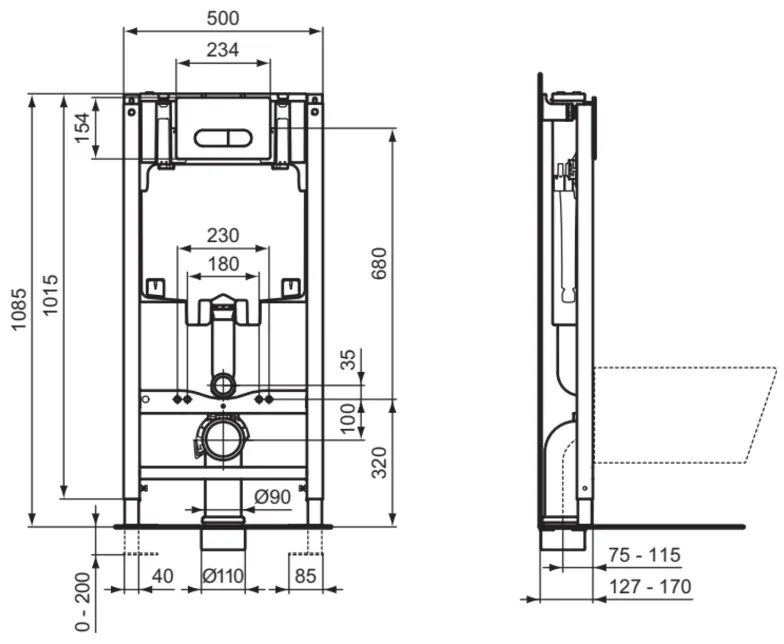 Set rezervor incastrat PROSYS cu set de fixare inclus si clapeta Oleas M1 crom, Ideal Standard Crom
