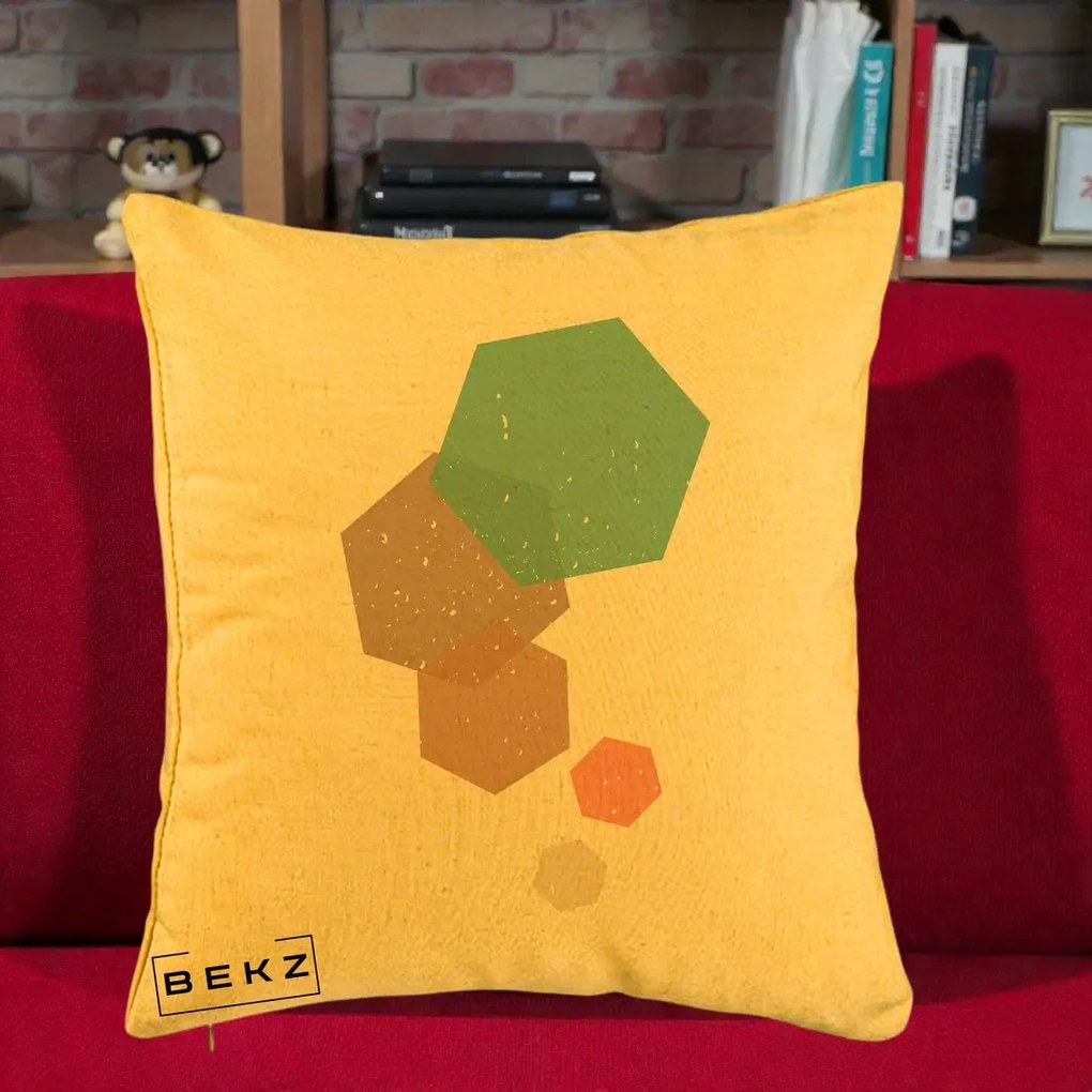 Perna Decorativa Geometric Hexagoane Pastel, 40x40 cm, Galben, Husa Detasabila, Perna Inclusa, BEKZ®