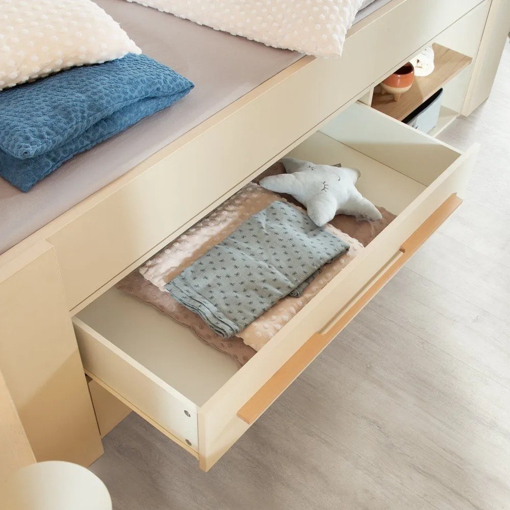 Pat pentru copii bej cu spațiu de depozitare fără somieră 90x200 cm Captain – Roba