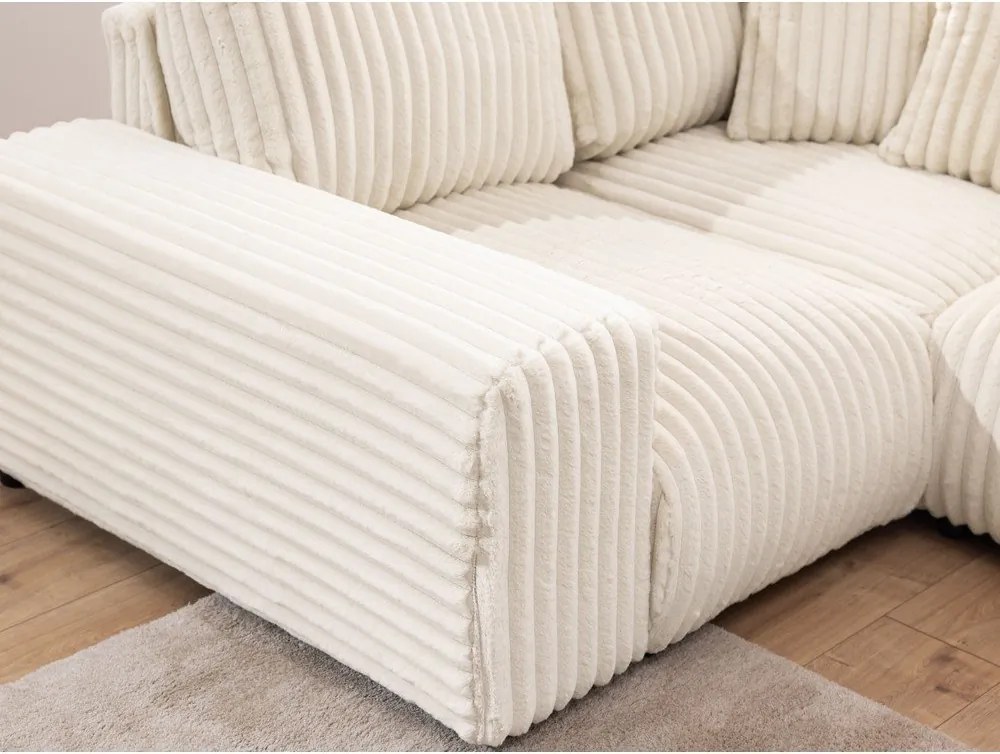 Colțar crem cu tapițerie din catifea reiată (cu colț pe partea stângă/în formă de "U") Justin – Ropez