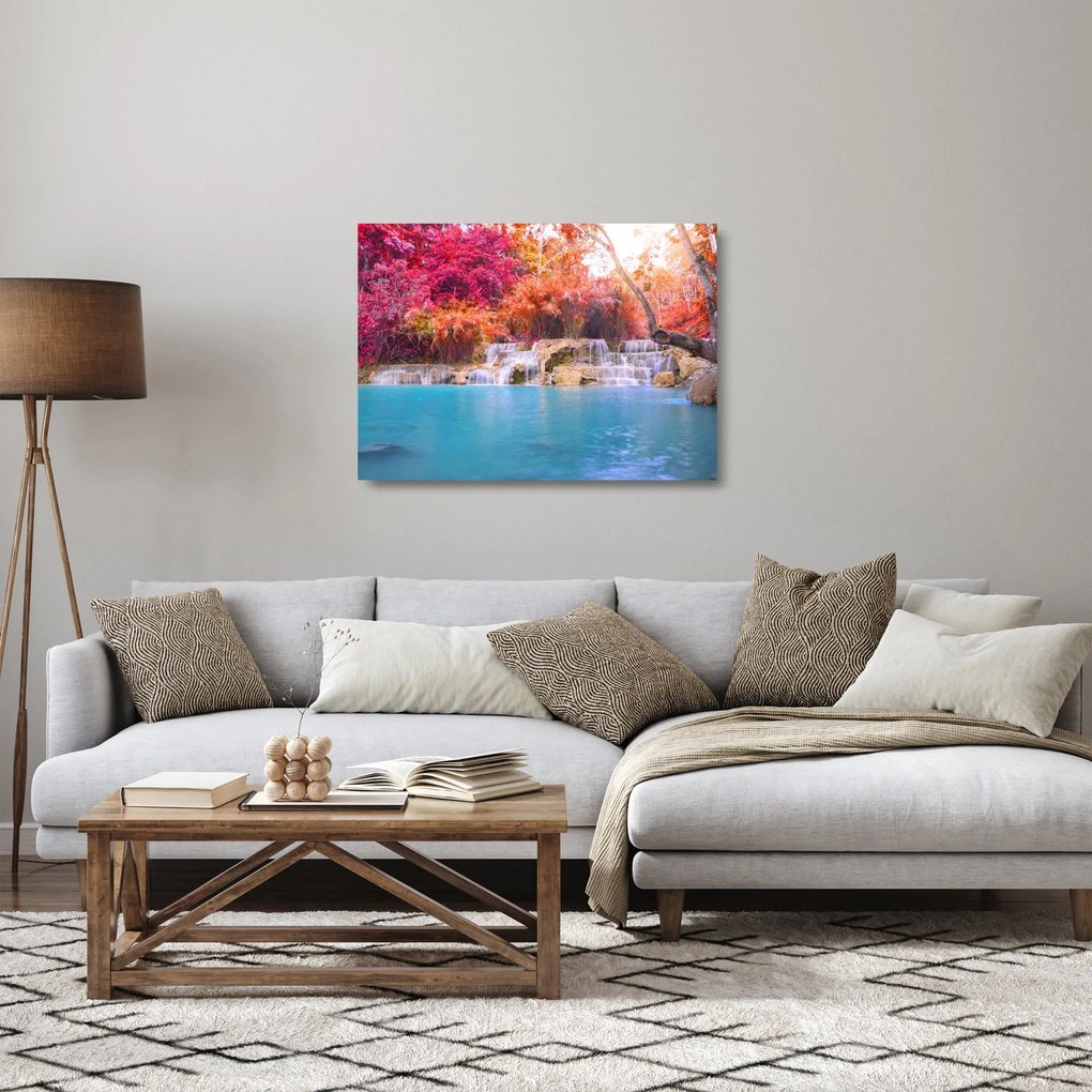 Tablou pe sticlă lagyna turcuaz, Laos, Tat Kuang Si (70x50 cm)