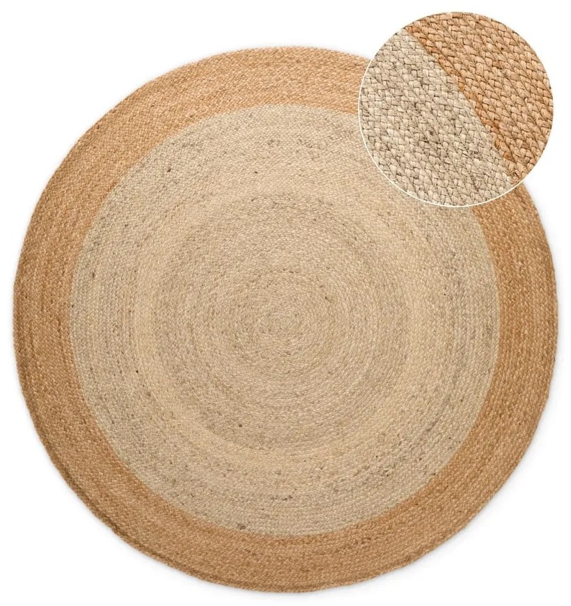 Covor fildeș reversibil, țesut manual rotund din iută ø 160 cm Jutta Ivory – Hanse Home