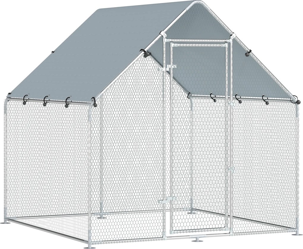 PawHut Coteț pentru Găini de Exterior, 2x2x2m 4 m² Țarc pentru Găini din Oțel Galvanizat cu Acoperiș Impermeabil Anti-UV și Încuietoare, Adăpost pentru 4-6 Găini, Animale Mici, Iepuri și Rațe | Aosom Romania