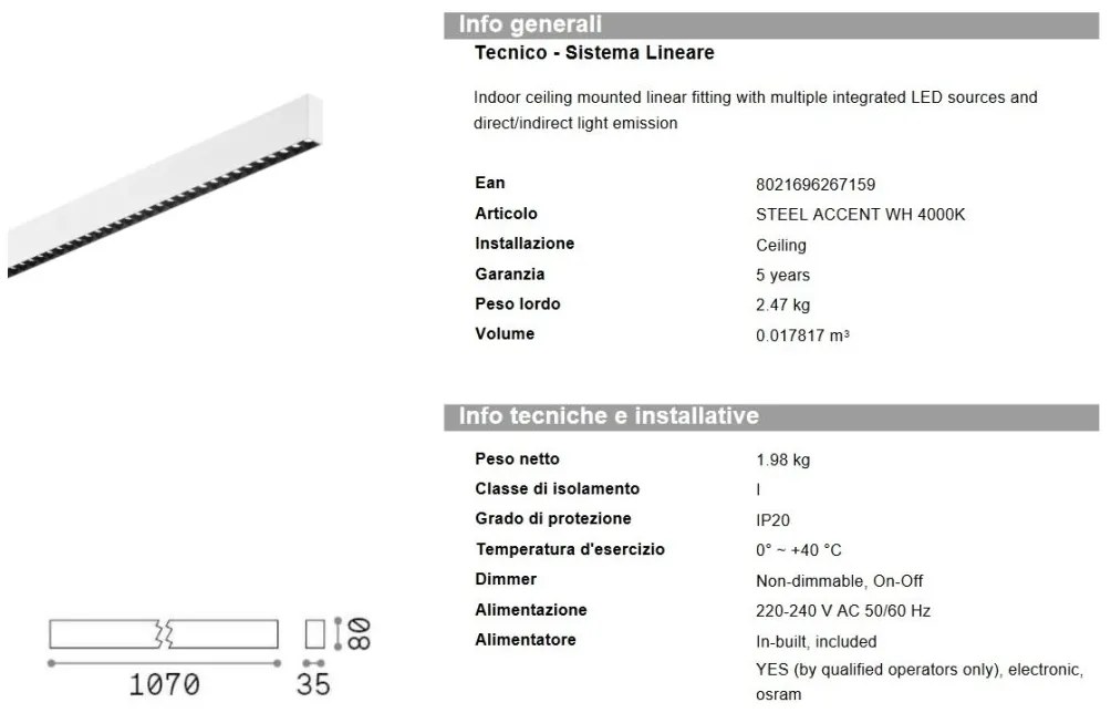 Lustra liniara cu lumina directa si indirecta STEEL Accent White 4000K