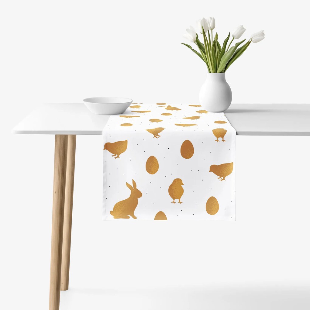 Goldea napron de masă 100% bumbac solid - simboluri aurii de paște 35x140 cm