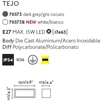 Aplica moderna de exterior IP54 TEJO gri