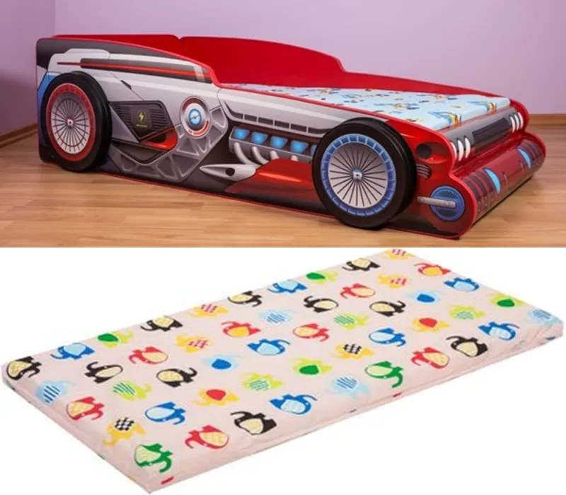 Pat masina Robocar cu saltea