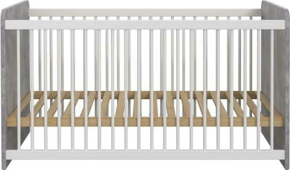 Patut pentru copii EMILY 70x140, alb/gri beton, PAL/metal, cu somiera