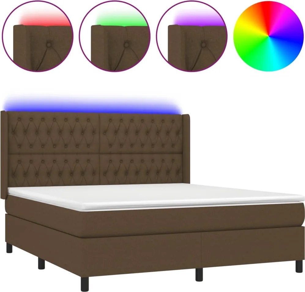 vidaXL Pat cu arcuri, saltea și LED, maro închis, 160x200 cm, textil